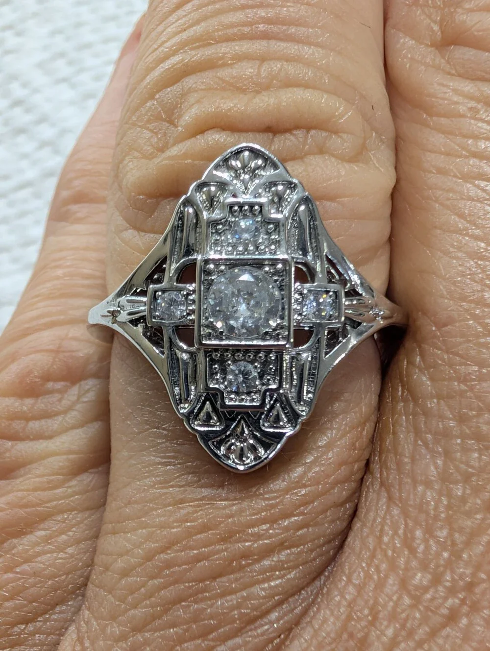 Vintage Estate Style Silver Dinner Ring (Cz)